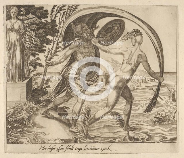 A Shield is of no Use when Fortune Turns Her Back from Six Sayings about Fortune, ca. 1560. Creator: Dirck Volkertsen Coornhert.