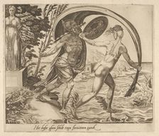 A Shield is of no Use when Fortune Turns Her Back from Six Sayings about Fortune, ca. 1560. Creator: Dirck Volkertsen Coornhert