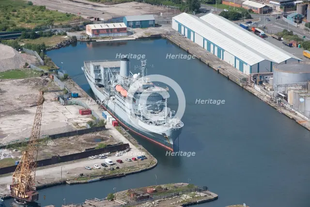 A ship moored up at Ilchester Wharf, West Float, Birkenhead, Wirral, 2015. Creator: Historic England.
