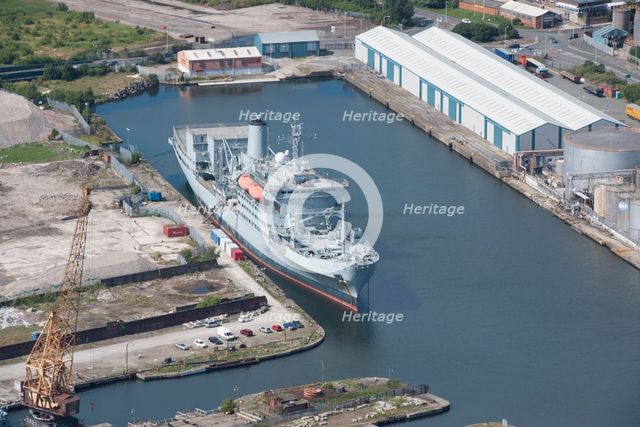 A ship moored up at Ilchester Wharf, West Float, Birkenhead, Wirral, 2015. Creator: Historic England.