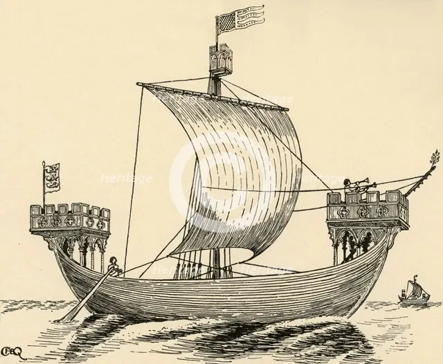 'A Ship of the time of Edward I. (based on the Dover seal, 1284)', (1931). Artist: Charles Henry Bourne Quennell.