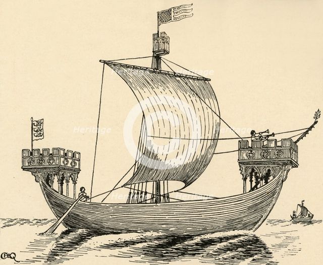 'A Ship of the time of Edward I. (based on the Dover seal, 1284)', (1931). Artist: Charles Henry Bourne Quennell.