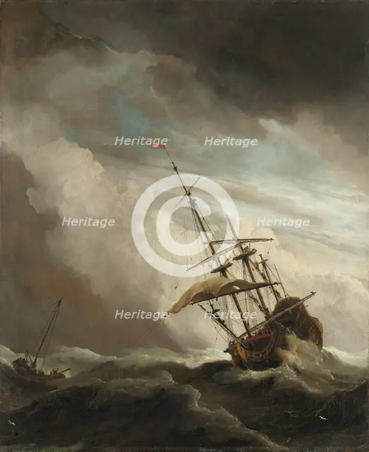 A Ship on the High Seas Caught by a Squall, Known as ‘The Gust’, c.1680. Creator: Willem van de Velde the Younger.