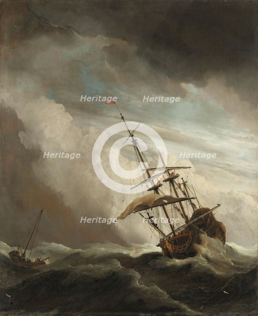 A Ship on the High Seas Caught by a Squall, Known as ‘The Gust’, c.1680. Creator: Willem van de Velde the Younger.