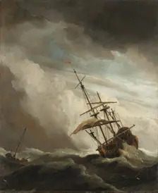 A Ship on the High Seas Caught by a Squall, Known as The Gust c.1680. Creator: Willem van de Velde the Younger