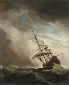 A Ship on the High Seas Caught by a Squall, Known as The Gust c.1680. Creator: Willem van de Velde the Younger
