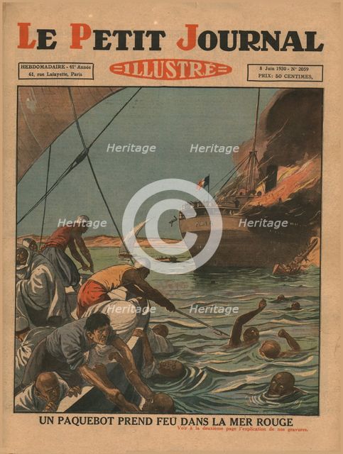 A ship catches fire in the Red Sea, 1930. Creator: Unknown.