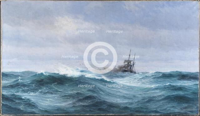 A ship in a storm on the Atlantic Ocean, 1897. Creator: Vilhelm Arnesen.