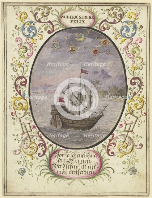 A ship in an oval, c1740-1788. Creator: Johann Esaias Nilson.