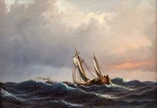 A ship in high seas at sunset, 1847. Creator: Anton Melbye