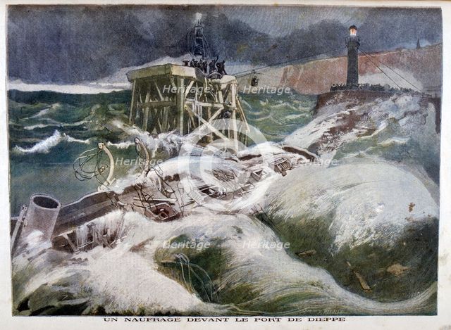 A shipwreck in front of the port of Dieppe, 1899.  Creators: F Meaulle, Oswaldo Tofani.