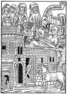 A sinner on his death bed, 15th century, (1870)