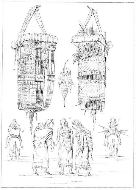 'A Sioux Cradle and Modes of Carrying Their Children', 1841.Artist: Myers and Co