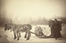 A Siberian posting sledge on a cold morning, with GK [ie, George Kennan]..., between 1885 and 86. Creator: George Albert Frost