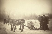 A Siberian posting sledge on a cold morning, with GK [ie, George Kennan]..., between 1885 and 86. Creator: George Albert Frost