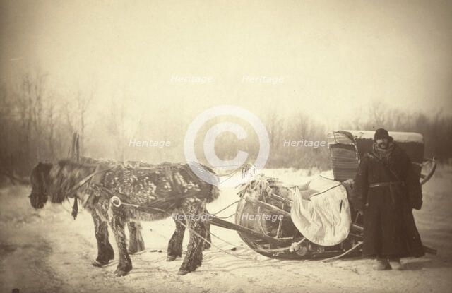 A Siberian posting sledge on a cold morning, with GK [ie, George Kennan]..., between 1885 and 86. Creator: George Albert Frost.
