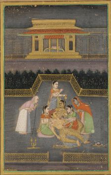 A sick man surrounded by his family, 18th century. Creator: Unknown