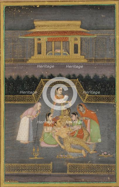 A sick man surrounded by his family, 18th century. Creator: Unknown.