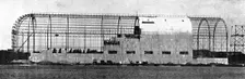 A sight England is to see before long: a shed for a dirigible balloon under construction...1909. Creator: Illustrations Bureau