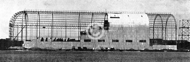 A sight England is to see before long: a shed for a dirigible balloon under construction...1909. Creator: Illustrations Bureau.