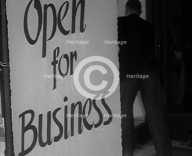 A Sign Reading 'Open for Business', 1941.  Creator: British Pathe Ltd.