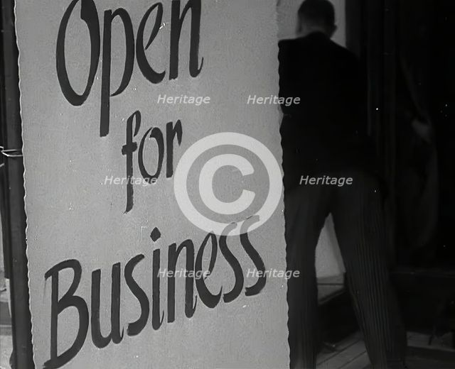 A Sign Reading 'Open for Business', 1941.  Creator: British Pathe Ltd.