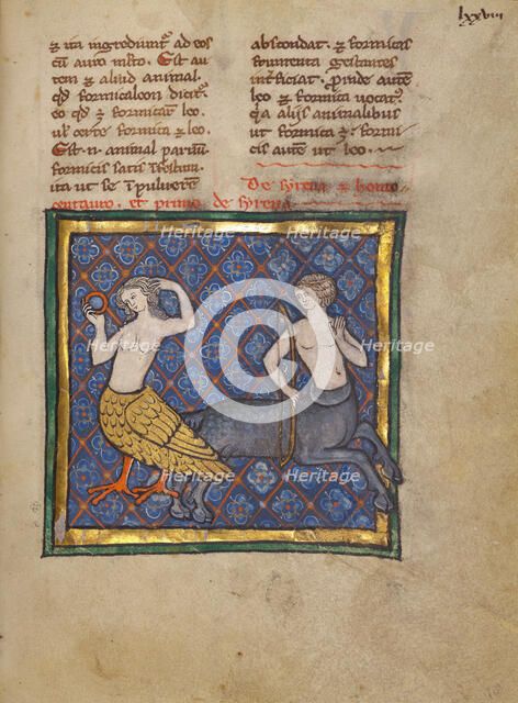 A Siren and a Centaur; Bestiary, about 1270. Creator: Unknown.