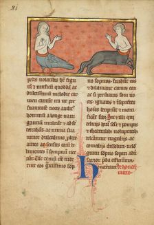 A Siren and a Centaur; De Natura Avium; De Pastoribus et Ovibus, 1277 or after. Creator: Unknown
