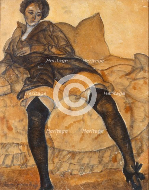 A sitting woman, c. 1918. Artist: Grigoriev, Boris Dmitryevich (1886-1939)