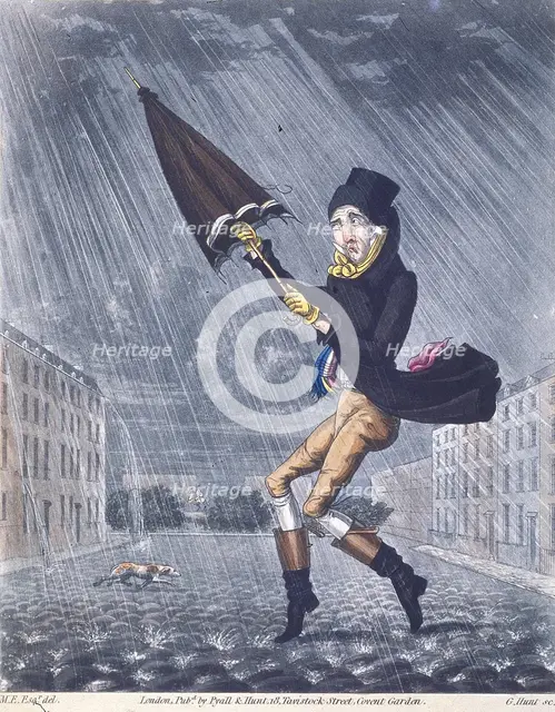 'A Soaker or a Real Cat and Dog Day', 1825.  Artist: G Hunt