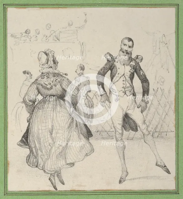 A soldier and a woman dancing, mid-19th century. Creator: Victor Adam.