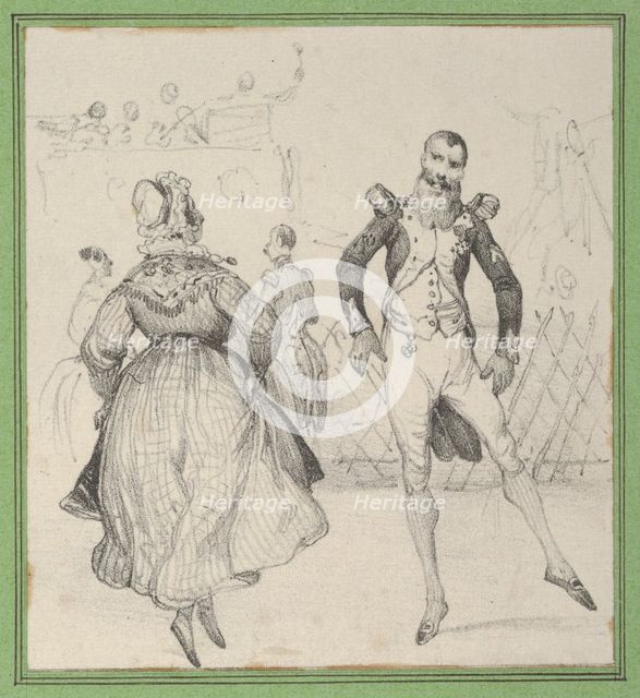 A soldier and a woman dancing, mid-19th century. Creator: Victor Adam.