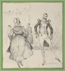A soldier and a woman dancing, mid-19th century. Creator: Victor Adam