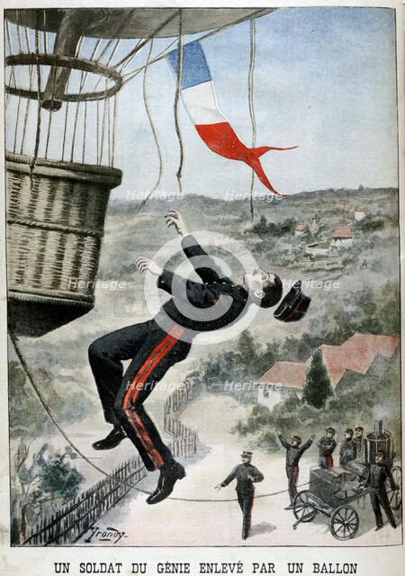 A soldier carried aloft by a Balloon, 1901. Artist: Unknown