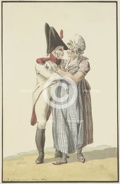 A soldier embraces a woman, 1809. Creator: Jan Antony Langendijk.