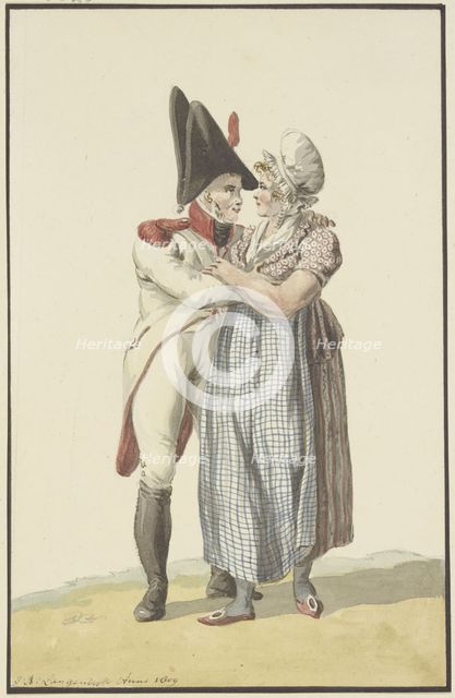 A soldier embraces a woman, 1809. Creator: Jan Antony Langendijk.