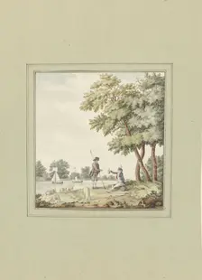 A soldier hands a shepherd a bag of money, 1700-1800. Creator: Anon