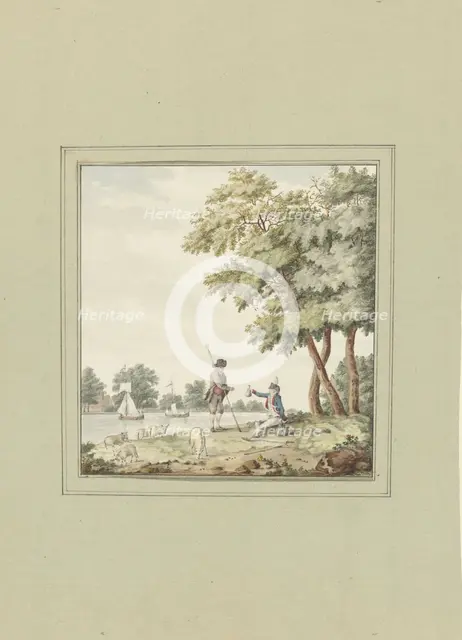 A soldier hands a shepherd a bag of money, 1700-1800. Creator: Anon.