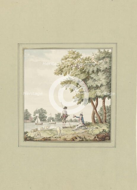 A soldier hands a shepherd a bag of money, 1700-1800. Creator: Anon.