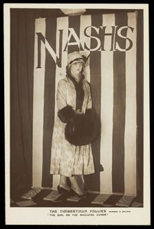 A soldier in drag modelling for "The Timbertown Follies" at a prisoner of war camp..., [1914-1918?]. Creator: Unknown