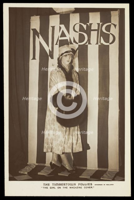 A soldier in drag modelling for "The Timbertown Follies" at a prisoner of war camp..., [1914-1918?]. Creator: Unknown.