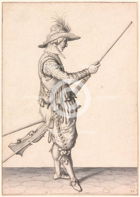 A Soldier Loading a Musket, "Ramme in Your Pouder", 1596/98. Creator: Jacques de Gheyn II.
