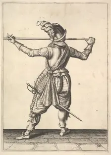 A soldier, seen from the rear, while turning to the right and holding his pike horizontally, f.... Creator: Unknown
