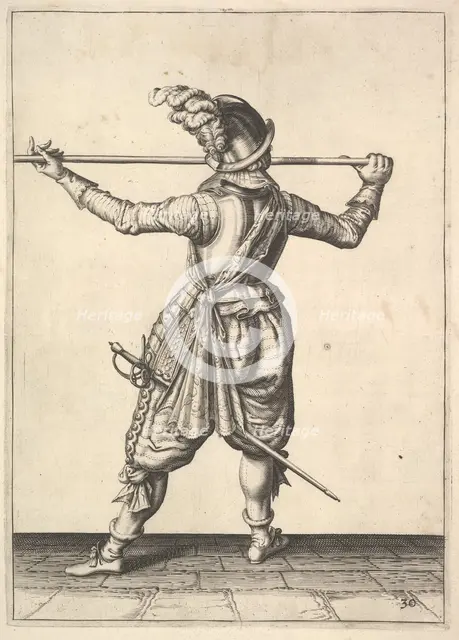 A soldier, seen from the rear, while turning to the right and holding his pike horizontally, f.... Creator: Unknown.