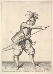 A soldier sliding his right hand along the training-pike, from the Lansquenets series, plate 2.... Creator: Unknown