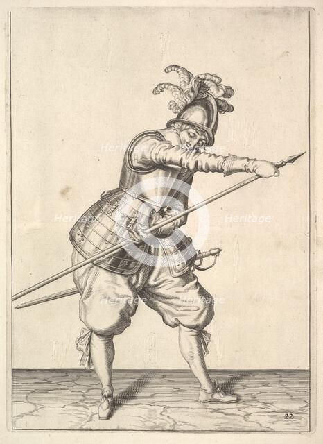 A soldier sliding his right hand along the training-pike, from the Lansquenets series, plate 2.... Creator: Unknown.