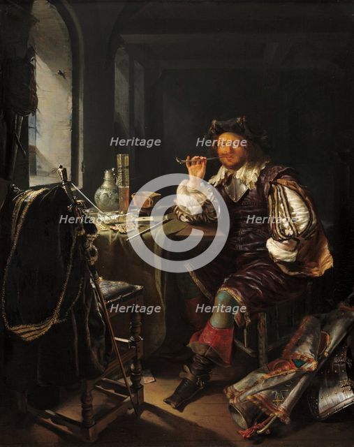 A Soldier Smoking a Pipe, c. 1657/1658. Creator: Frans van Mieris.