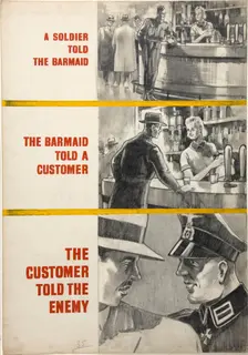 A soldier told the barmaid, the barmaid told a customer...WWII poster, between 1939 and 1946. Creators: Central Office of Information, Unknown