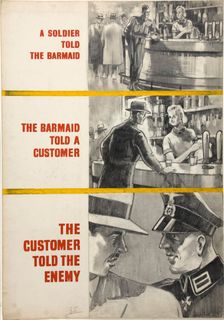 A soldier told the barmaid, the barmaid told a customer...WWII poster, between 1939 and 1946. Creators: Central Office of Information, Unknown