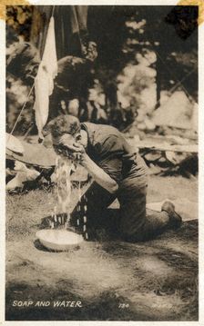 A soldier washing his face at Fort Sheridan, Illinois, USA, 1920